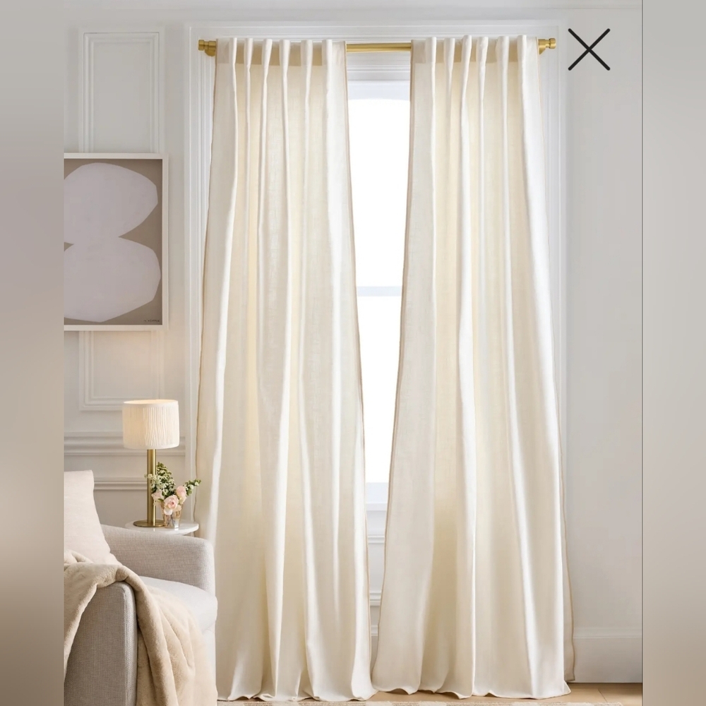 NWT! Quince 100% Cotton Piped Edge Filtering Curtains, 48" x 108" 2 Panels (G13)